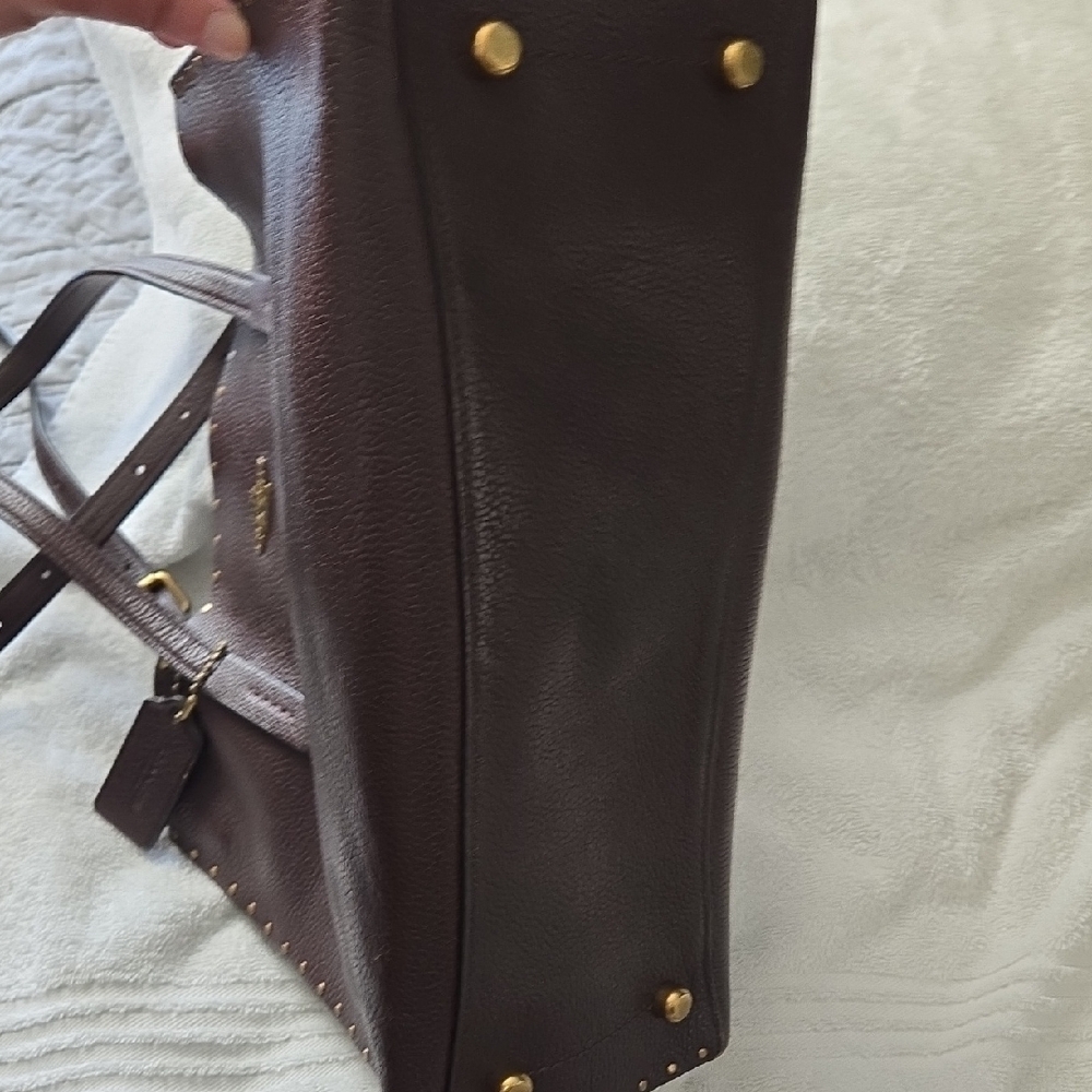 Coach Dark Brown/Oxblood Studded Leather Charlie Carryall Tote - Picture 15 of 16